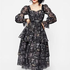 Disturbia Black Gothic Print Organza Dress
